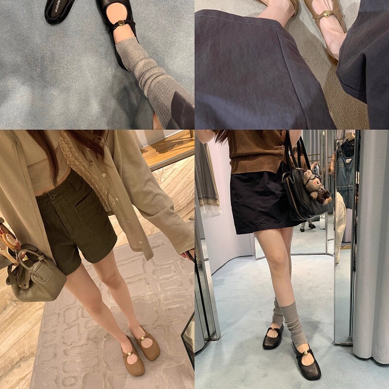 现货秒发~葡萄妈 扭结小金扣时髦苹果头软糯羊皮低跟单鞋女春秋|undefined