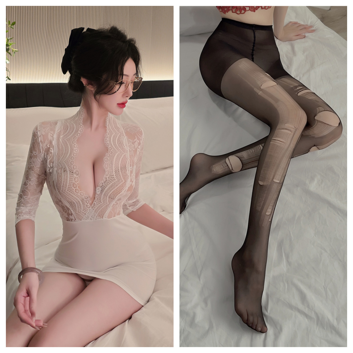 흰색 + 검정색 손으로 찢은 양말