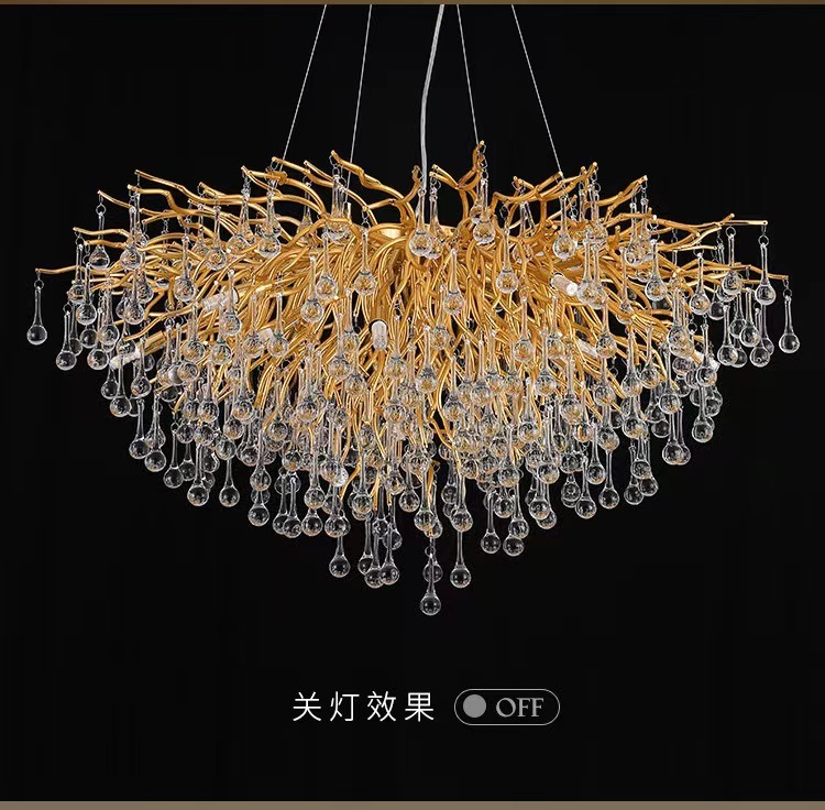 枝形水晶吊灯轻奢风水滴客厅灯主灯简约树枝长条餐厅灯chandelier-阿里巴巴