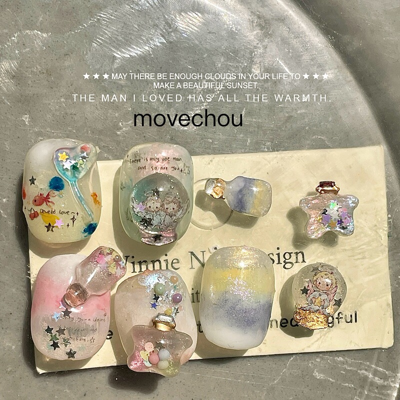 Korean Style Ins Short Nails Summer Dream Nail Art Material Collection Wish DIY Patch Crystal Ball Wishing Bottle Dream Catcher
