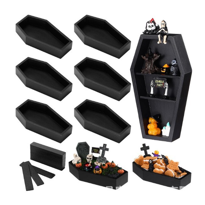 Halloween Wooden Coffin Tray Black Gothic Party Dessert Pastry Plate Bathroom Candle Aromatherapy Container