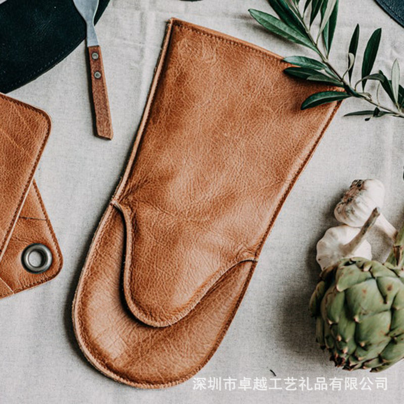 Three Colors Premium Leather Oven Thick Gloves for Oven, Stove, Fireplace or Bbq Gloves Gift