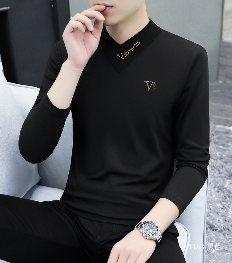 2022秋季V领新款长袖男士T恤韩版男装打底衫休闲男式T恤上衣批发 pic 26