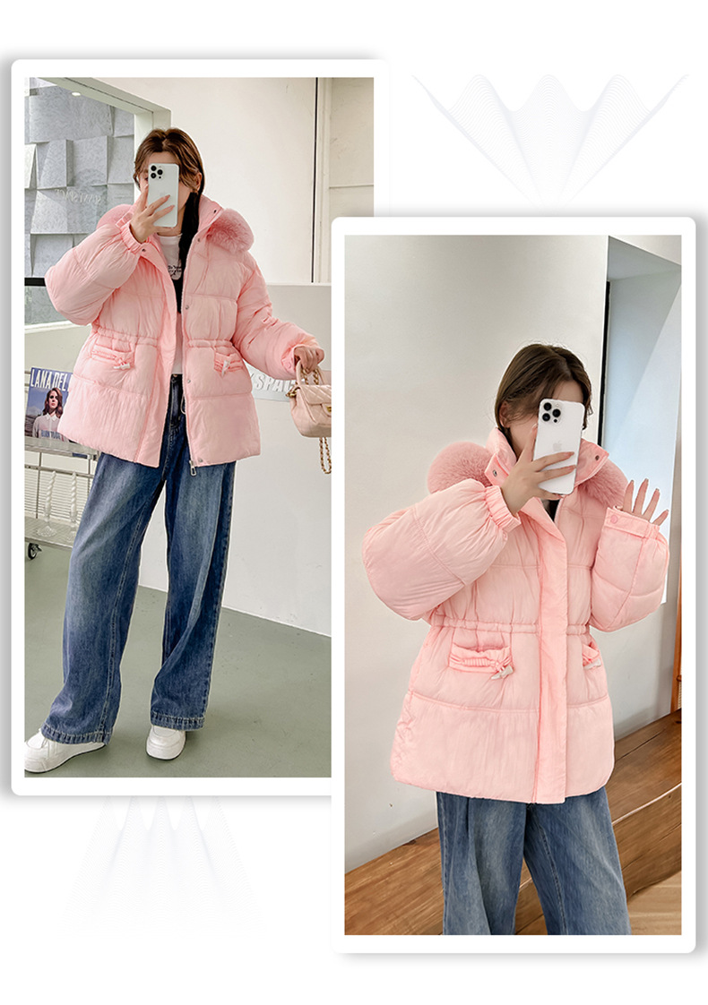 Giacca in cotone con bottoni in corno di mucca dolce versione coreana per donna, nuovo stile invernale da medio a lungo, grande collo di pelliccia,_voghion.com