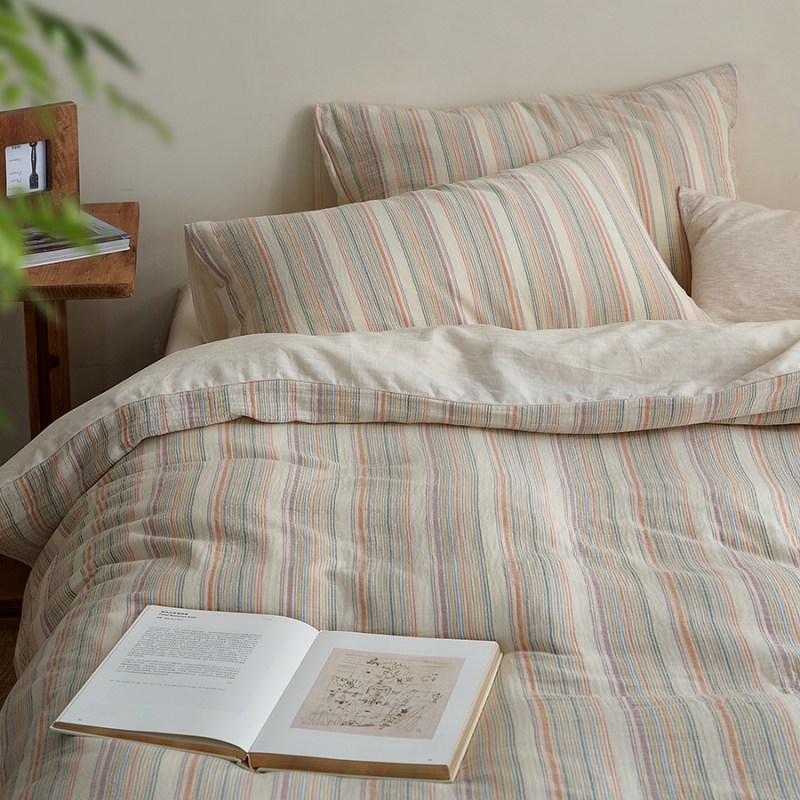 100% Cotton Yarn-dyed Jacquard | Class A Naked Sleeping Cotton Double Yarn Four-piece Set Color Japanese Stripe Bedding