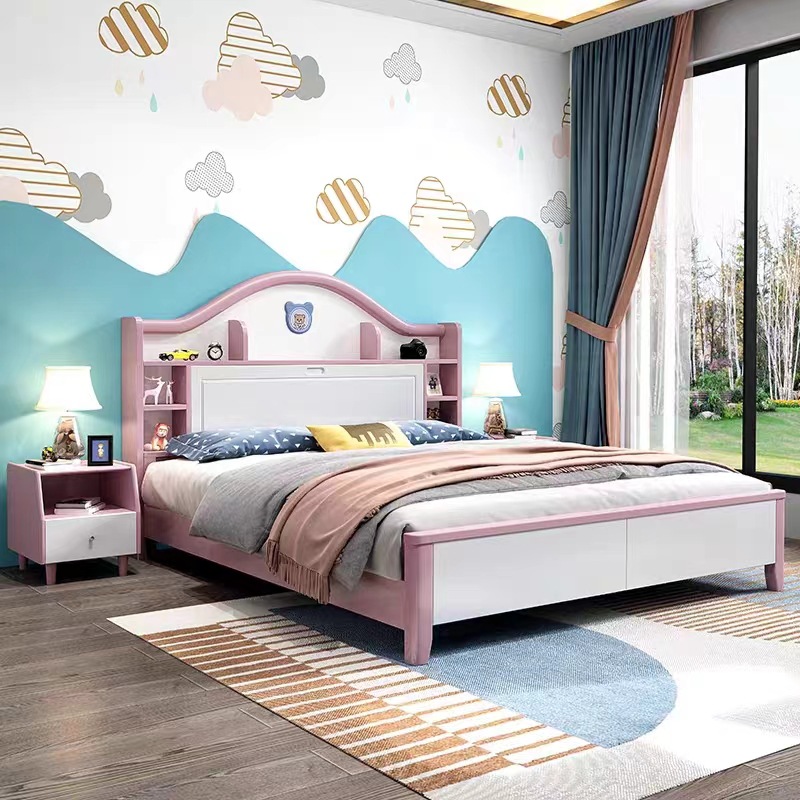 兒童實木床男孩1.2米單人床小臥室白色簡約高箱床1.5米女孩公主床