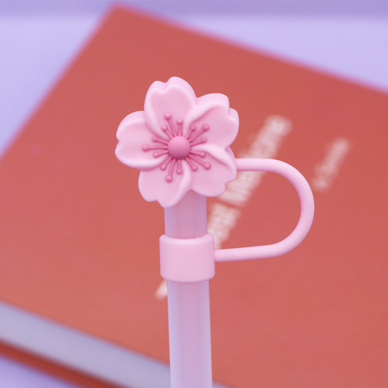 Nueva tapa de pajita de silicona 8-10mm linda muñeca de flores tapa a prueba de polvo se puede reciclar cubierta de pajita transfronteriza