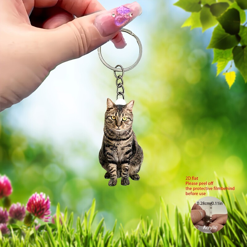 Cute Cat Keychain, Acrylic Material Round Ring Accessories, 2D Plane Double-Sided Printing Hanging Decoration
