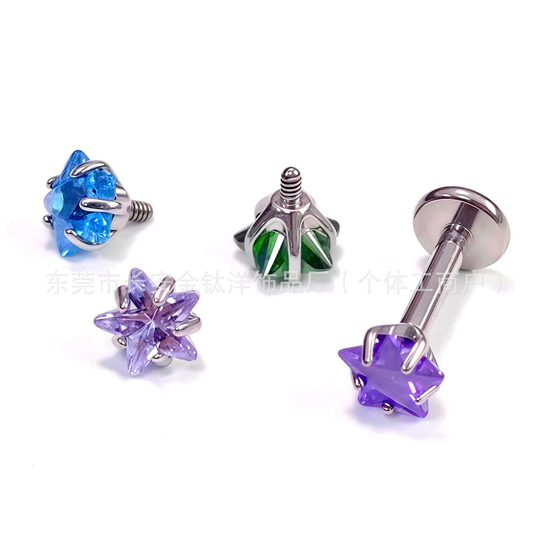 F136 Titanium Five-Pointed Star Claw Inlaid Zircon Lip Nose Ear Nail Ear Bone Nail G23 Titanium Alloy Body Piercing Jewelry detail image 7