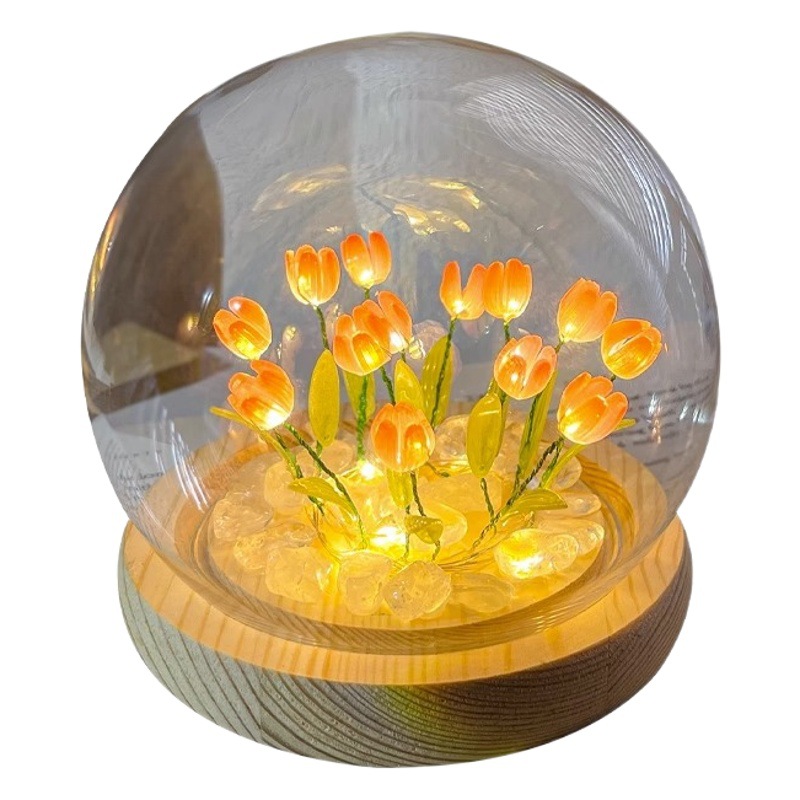 Luz nocturna de tulipanes de celebridad de internet, lámpara de ambiente de escritorio con material DIY hecho a mano, adorno, regalo para el Festival Qixi