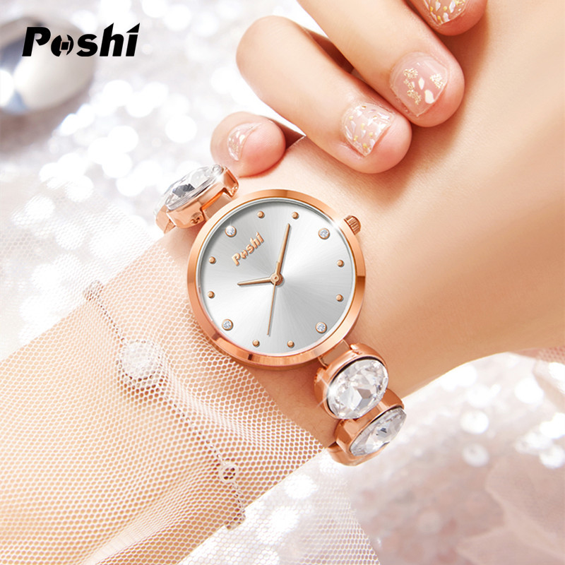 Poshi nueva moda pulsera todo partido de las mujeres reloj de cuarzo neto rojo rosa oro reloj de moda pulsera impermeable para mujeres