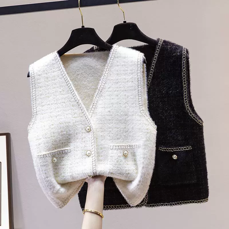Вязаный жилет, демисезонный топ-безрукавка, свитер, стиль Chanel