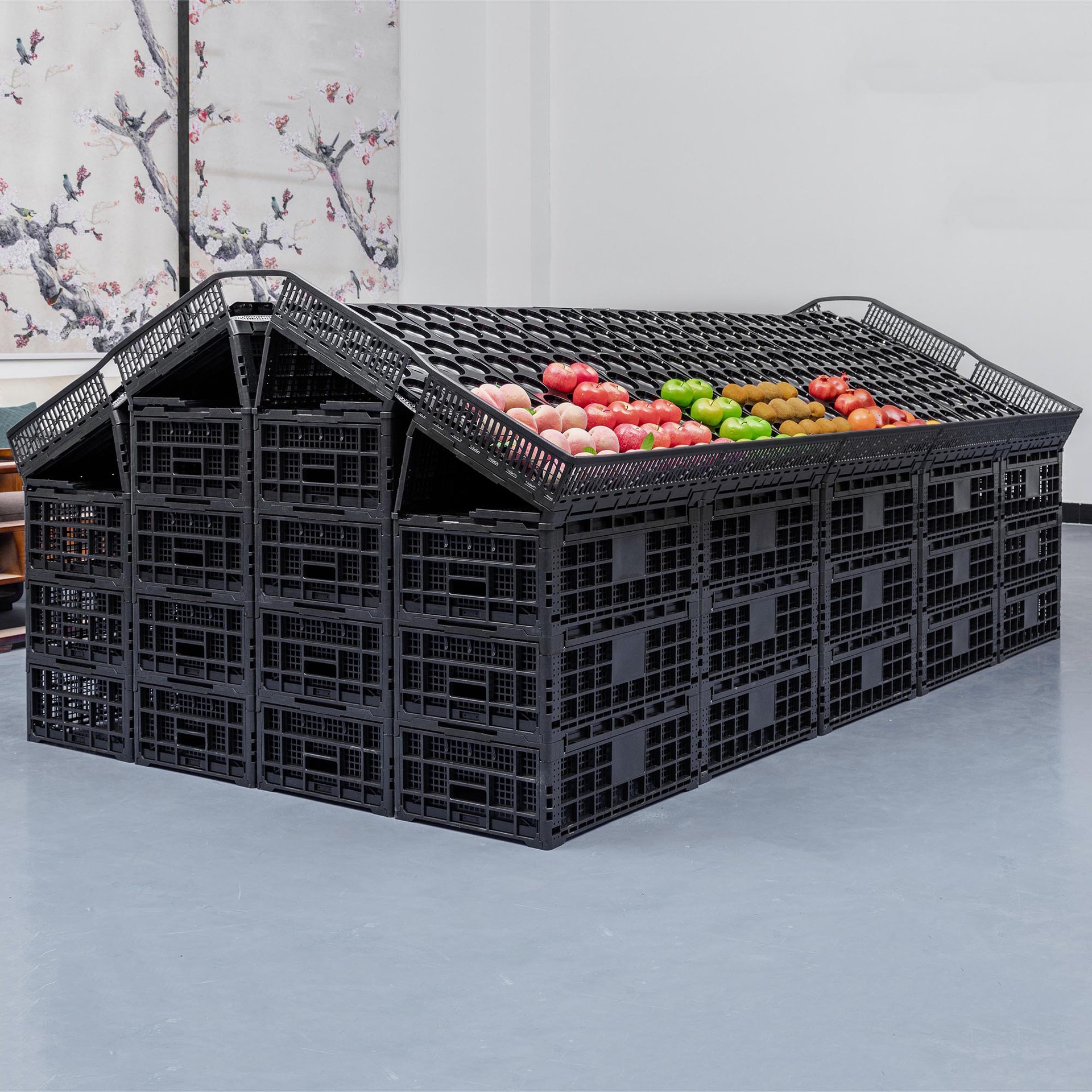 スーパーマーケットの野菜、生鮮食品、スナック、果物店の陳列棚、折りたたみ式スプライシングスタック、折りたたみ式プラスチックターンオーバーバスケット