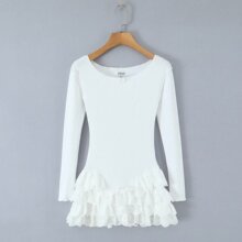 9785-25春季新款  欧美风复古弹力修身打底长款T连体蕾丝边连衣裙