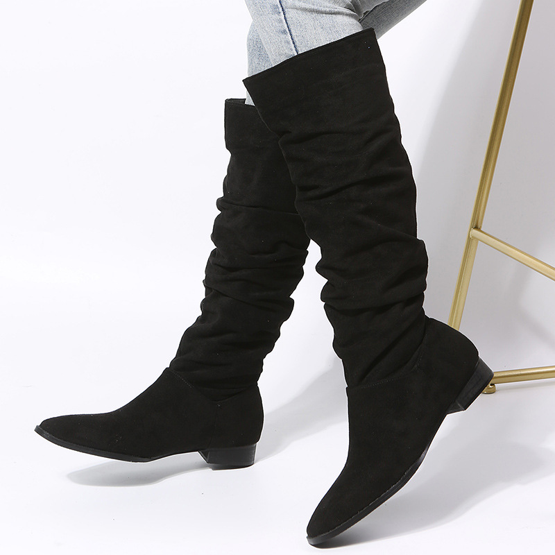 Women's Shoes Large Size Mid Length Women's Leather Boots Autumn And Winter New Flat Bottomed Pointed Toe Fashion_voghion.com