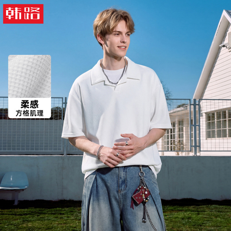 Light Luxury Retro Seagull Collar Polo Shirt T-Shirt for Men, Summer Textured Loose Casual Short-Sleeve T-Shirt