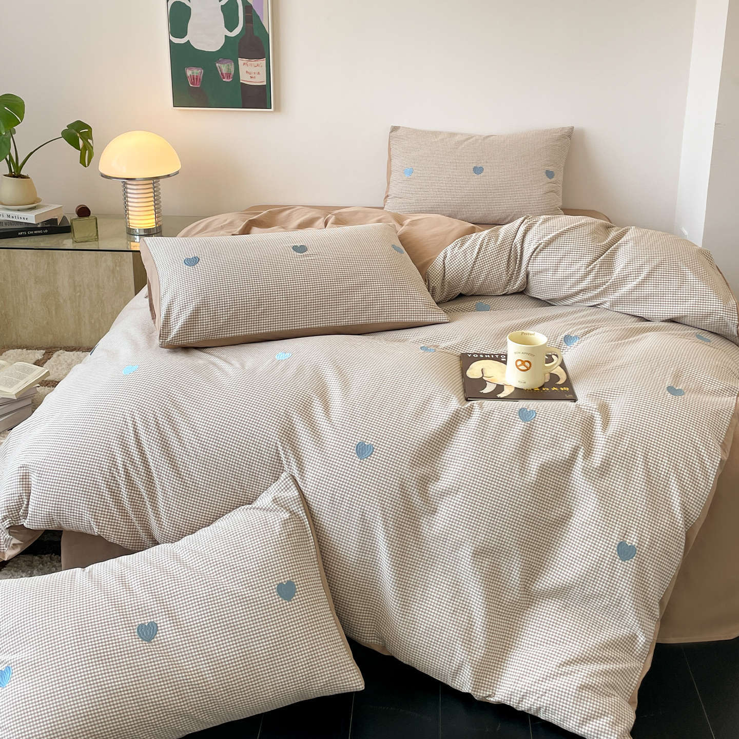 Toalla de algodón lavada con agua bordada cama de algodón cuatro piezas set sábanas de algodón cuatro estaciones colcha de cama general gaza de cama de alta calidad