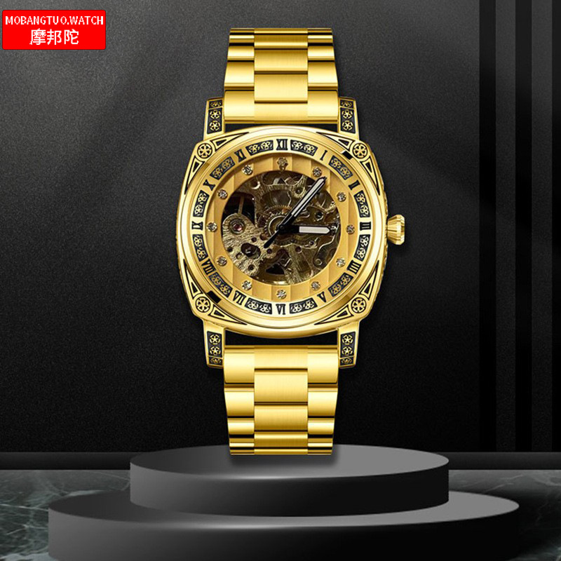 Factory Direct Sales Fully Automatic Mechanical Trendy Watch Fashionable Carved Diamond Luminous Waterproof Men's and Women's Watch Dropshipping