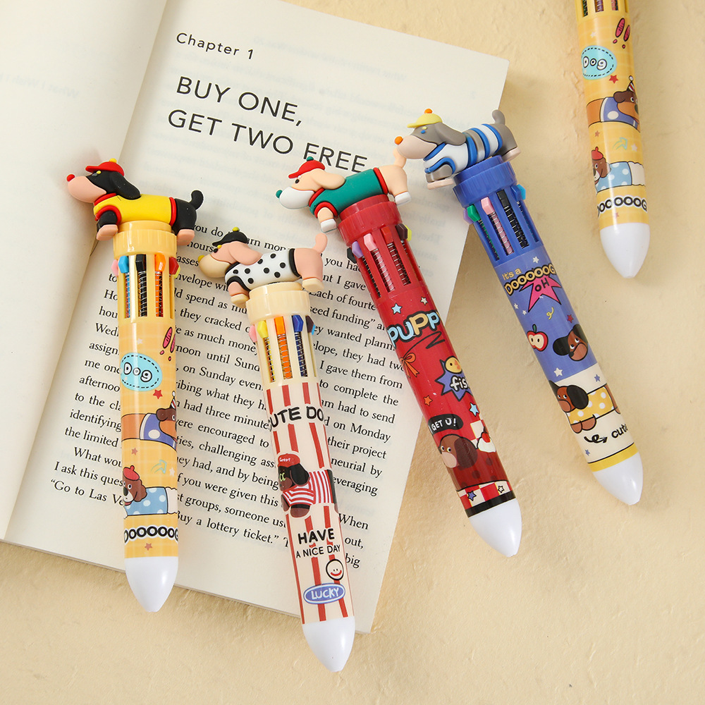 Cartoon Corky perros bolígrafos de diez colores lindos bolígrafos multicolores de alto valor de cara 10 bolígrafos de color para estudiantes pequeños regalos