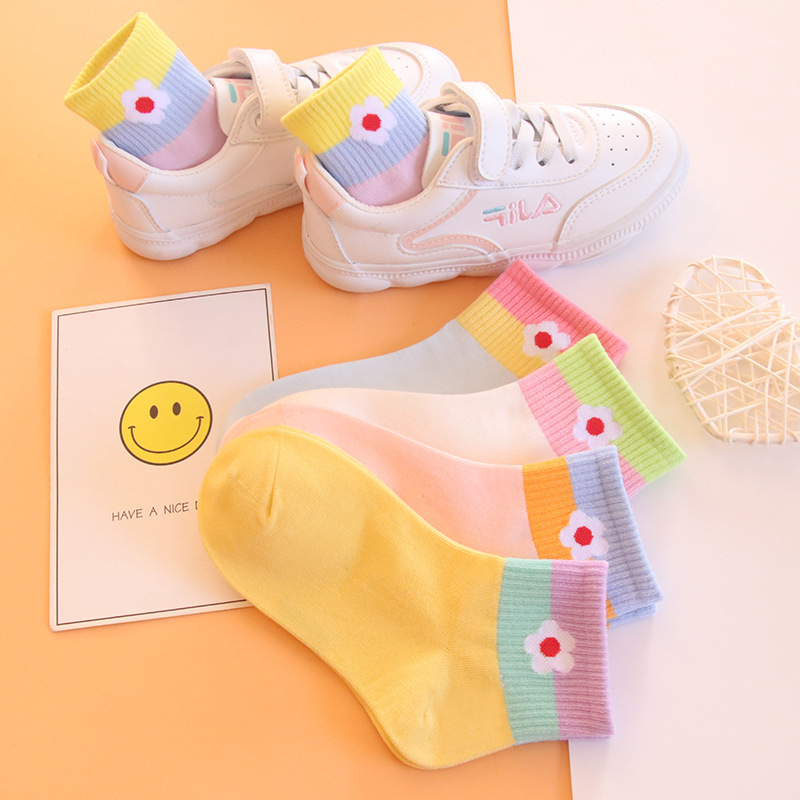 Wholesale children's socks girls' Princess Little Flower Rainbow middle and big children girls' baby Korean candy color student socks Wholesale children's socks girls' Princess Little Flower Rainbow middle and big children girls' baby Korean candy color student socks