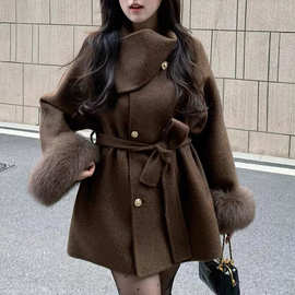 咖色双面羊绒大衣女2025冬季高级感名媛千金风小个子短款毛呢外套
