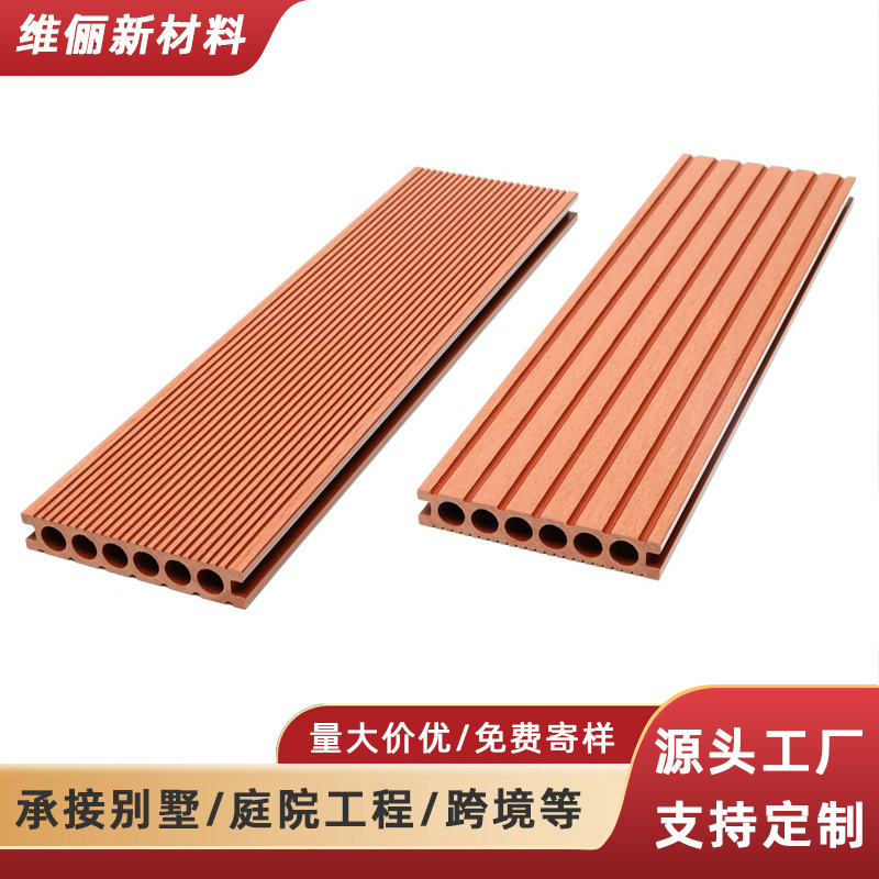 Foshan Wpc Plastic Wood Flooring Outdoor Classic Vertical Grain Round Hole Courtyard Outdoor Balcony Corridor Anti-Corrosion Wood-Plastic Flooring