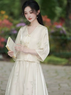 实拍新中式水墨印染国风年轻款改良汉服套装禅意茶艺服夏款