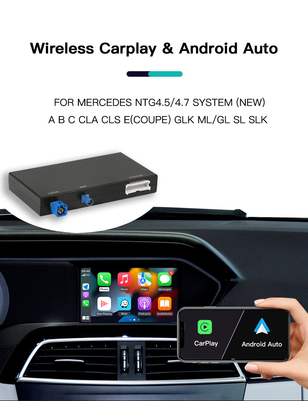Suitable for Mercedes-Benz Upgrade Decoding Module Ntg4.5 4.7 5.0 Wireless Carplay/Hicar/Android Auto