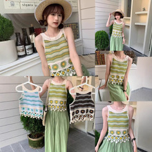 镂空钩花条纹流苏吊带背心女夏季无袖外穿坎肩民族风波西米亚上衣