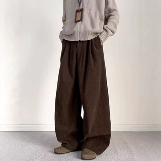 美式老钱风灯芯绒男裤子秋冬加绒加厚大码宽松垂感阔腿休闲长裤潮