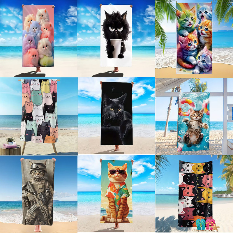 Temu's Popular Microfiber Beach Towel with Cute Cartoon Cat Design Supports Bulk Purchasing, Dropshipping, and Cross-Border Customization Temu's Popular Microfiber Beach Towel with Cute Cartoon Cat Design Supports Bulk Purchasing, Dropshipping, and Cross-Border Customization