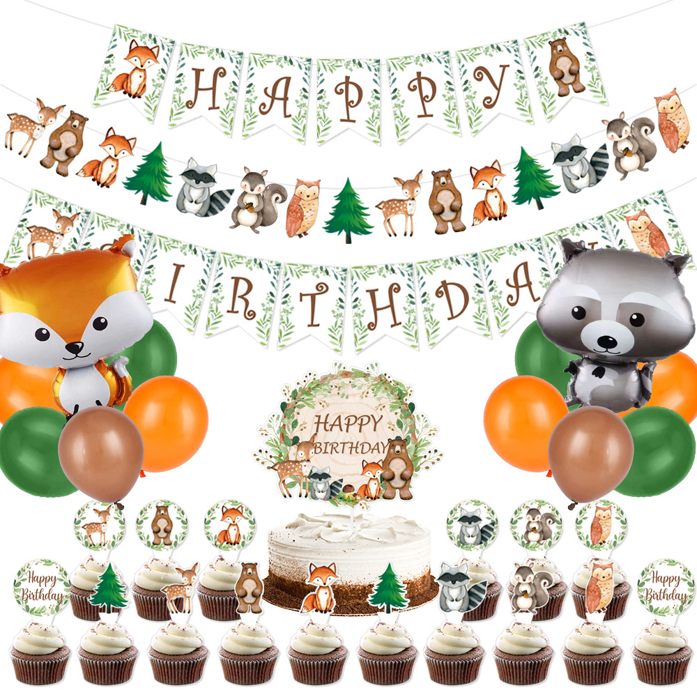 Fiesta de cumpleaños decoración traje selva animal tire bandera Feliz cumpleaños tire bandera pastel tarjeta insertar animal globo