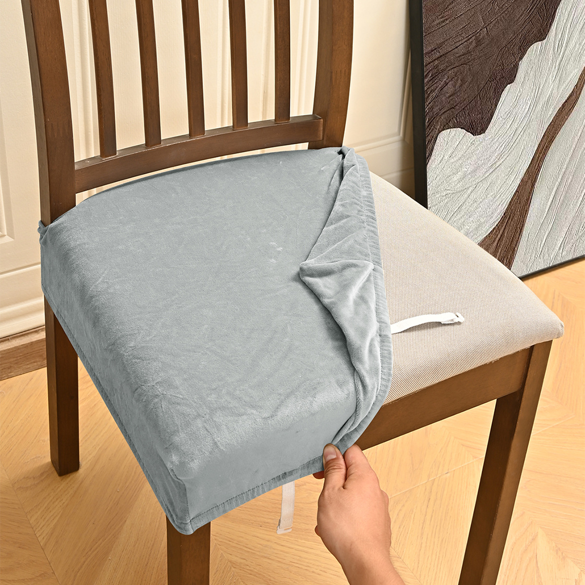 Amazon transfronterizo con lengua de hebilla antideslizante elástico plata de lana doble elástico taburete cubierta de silla de restaurante cubierta de hotel