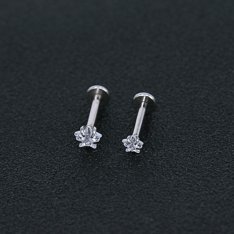 Geometric Stainless Steel Zircon Earrings Silver Twist Thin Stud Earrings for Men Women Fashion detail image 8