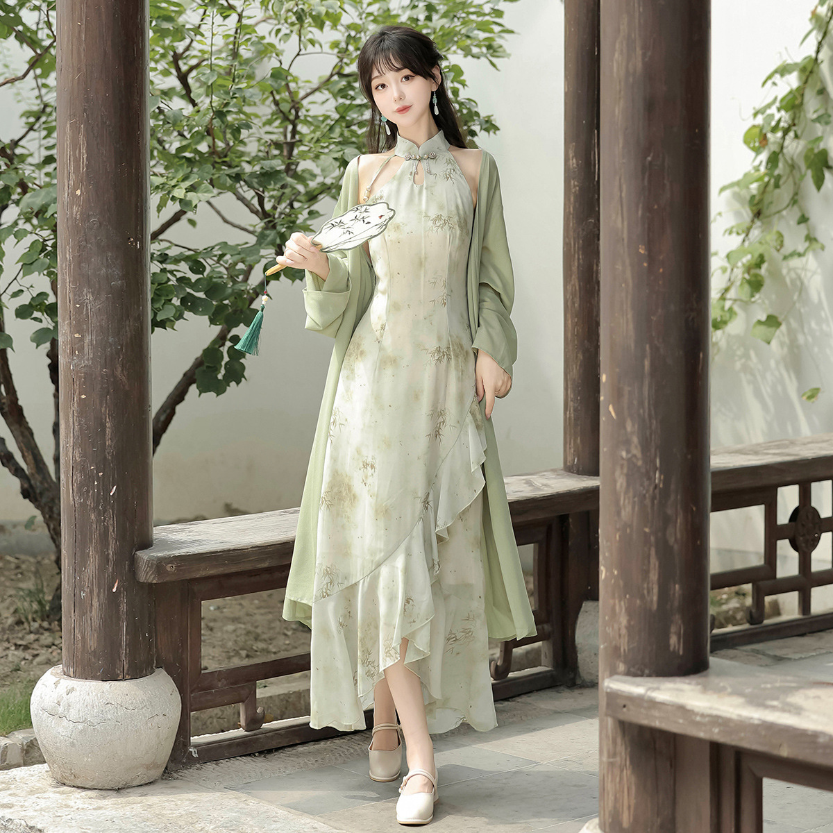 Diseño original de primavera nueva mujer china estilo nacional diario nuevo conjunto de vestidos X061