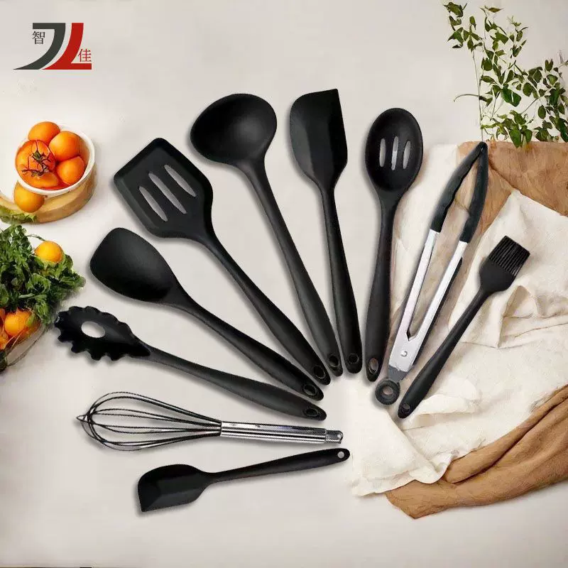 批发全包硅胶厨具十件套家用不粘锅铲耐高温多功能烹饪厨具套装