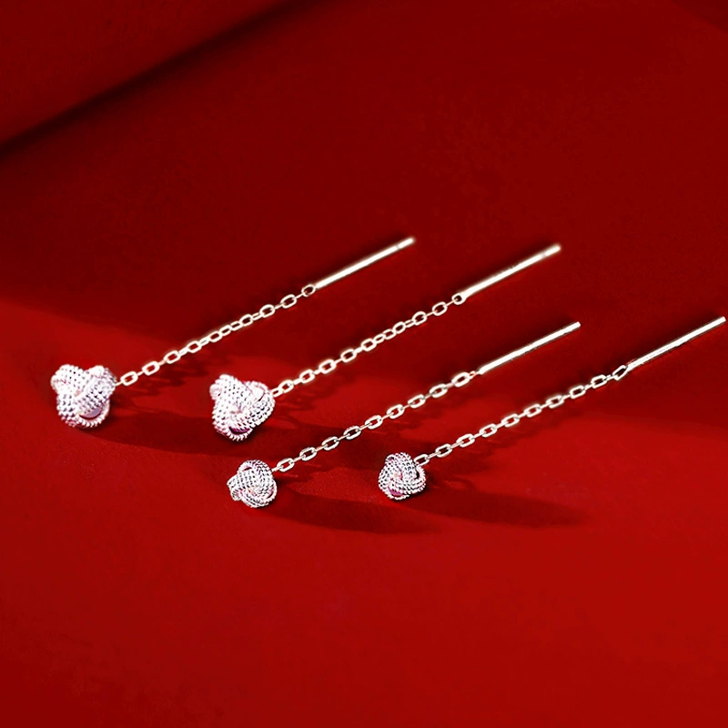 Серьги с узлом ruyi и кисточкой, легкая люкс-стилистика, медь с серебряным покрытием, не выцветают (малые/большие, гвоздик/нить)