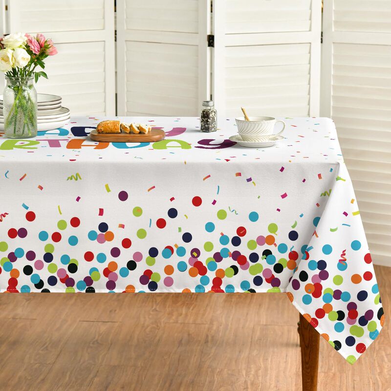 Cross-border foreign trade colorful polka dot ribbon pattern white tablecloth, digital printing, creative gift, removable and washable, direct from manufacturer Cross-border foreign trade colorful polka dot ribbon pattern white tablecloth, digital printing, creative gift, removable and washable, direct from manufacturer