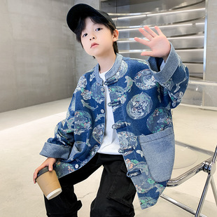 Boys' Large Children's Coat Autumn New Youth Children's Wear Fashion Casual Retro New National Style Denim Coat