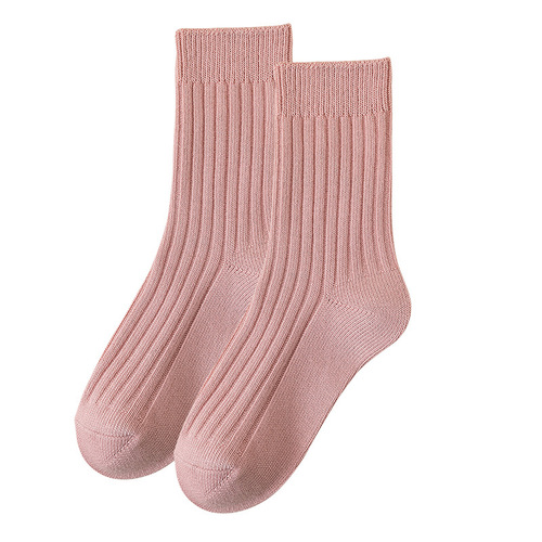 Double needle socks women's solid color cotton socks spring and autumn white women's combed cotton casual mid-calf socks Zhuji women's socks wholesale