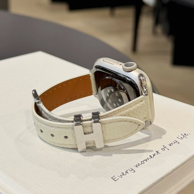 Suitable for Iwatchs12 Watch Strap 11, Color-Blocked Genuine Leather Thin Style for Girls, Apple Watch 1098 Generation 7Se Wristband Xiaomi