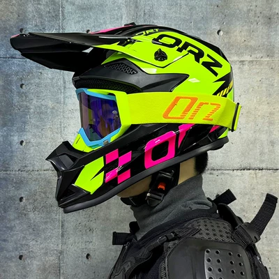 National Standard Certified 3C Off-Road Safety – Motosiklet kaskı (dəbilqə) - pink-track-with-orz-hulan-frame-goggles-and-gloves-and-mask-s