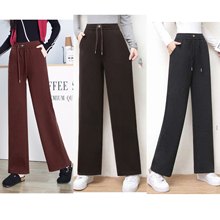 冬款直筒裤女2025冬季新款抽绳高腰宽松百搭阔腿休闲裤加绒加厚