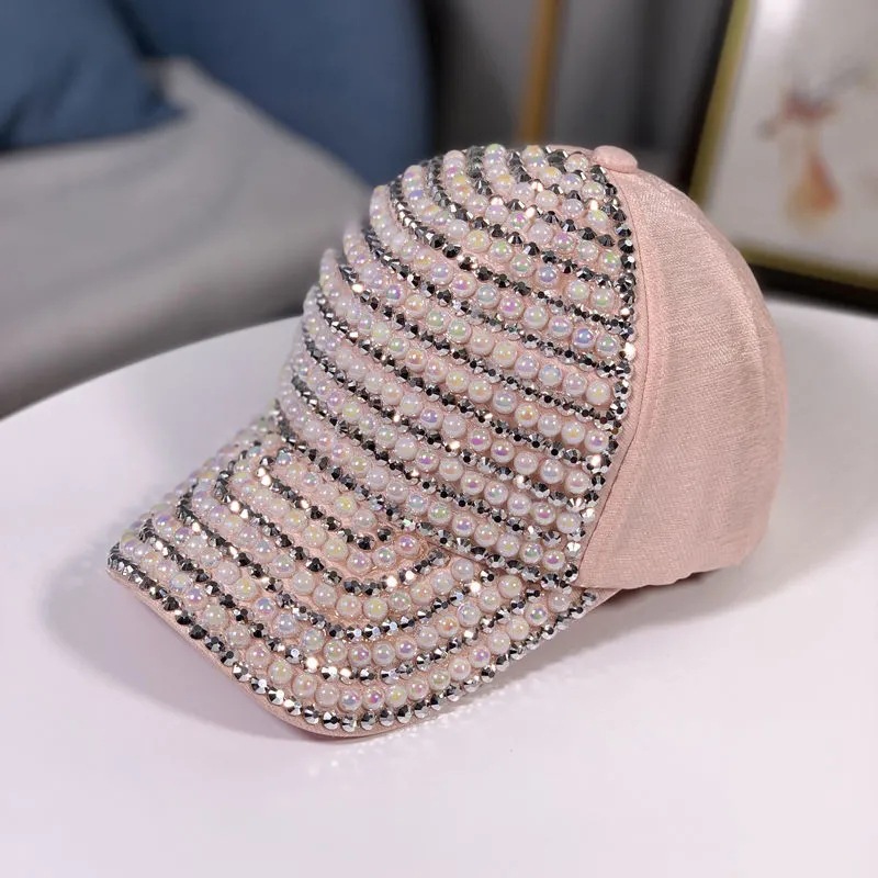 Gorra de béisbol con diamantes de imitación para mujer, estilo coreano de primavera y otoño, moda urbana, versátil, sombrero para el sol, perla de lujo ligero