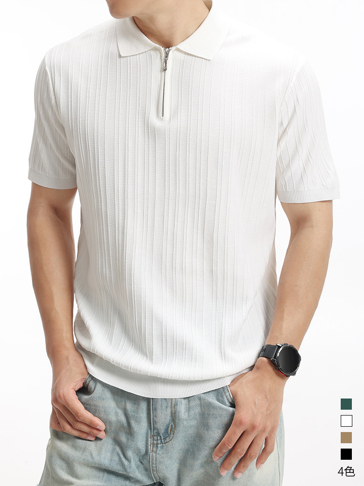 Europa y América transfronterizas camiseta de polo de seda de hielo para hombres de verano viejo estilo de alta sensación de camiseta de manga corta de punto con solapa para hombres