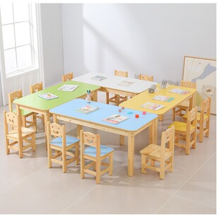 Kindergarten Desks and Chairs, Primary and Secondary School Students Training Writing Desks and Chairs, Children's Solid Wood Double Study Desk Set Wholesale