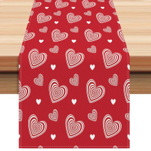 2026新款情人节印花桌旗红底爱心图案桌布节日派对气氛装饰茶几布