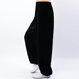 Xiaoheshan Tai Chi Pants for Women and Men, Autumn and Winter Thickened Velvet Martial Arts Training Fleece-Lined Lantern Pants for Tai Chi Practice Kong Ming