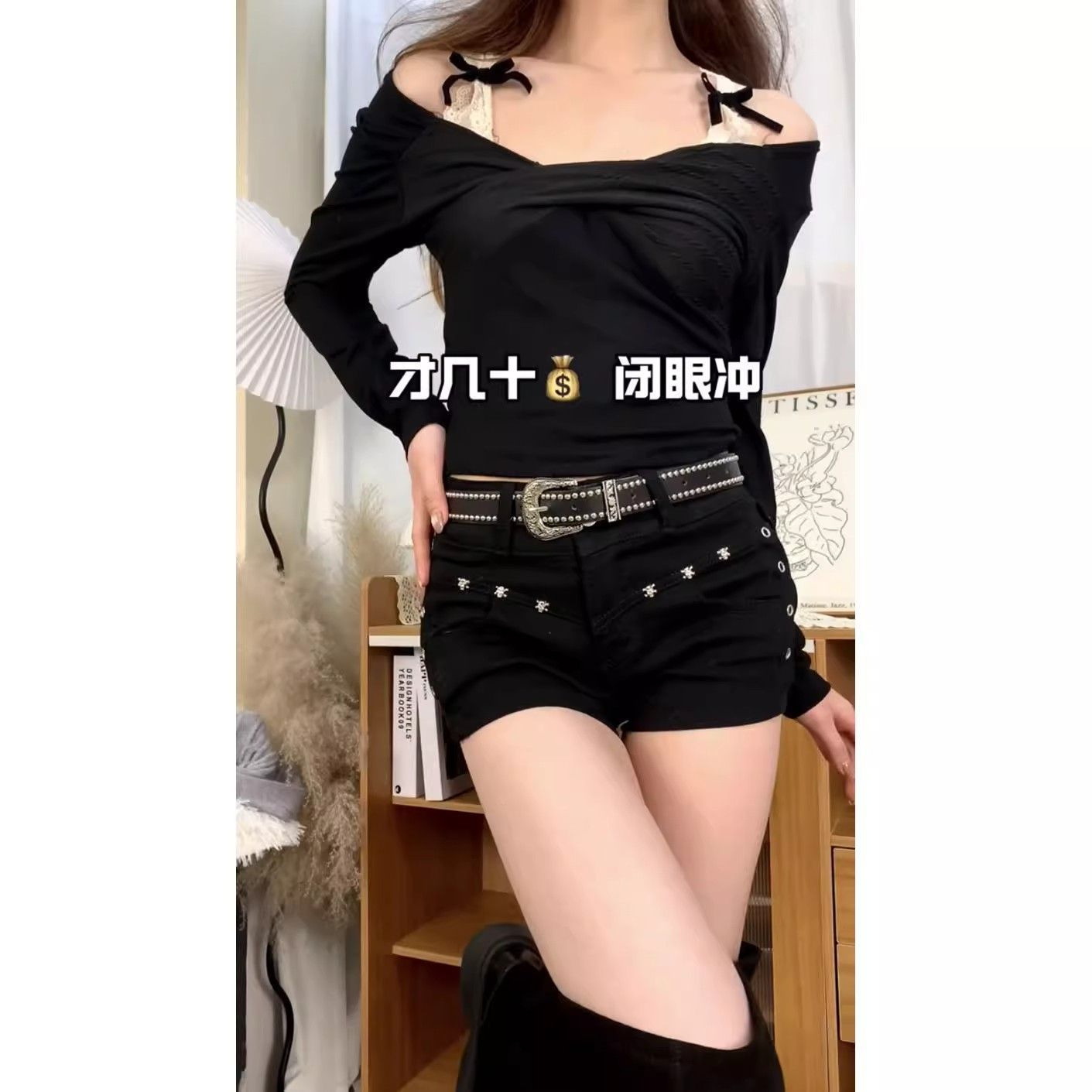 Black Denim Sexy Shorts American Style Hot Girl Tight Hip-Hugging Ultra-Short Jeans Women's Summer High-Waisted Hot Pants for All Seasons