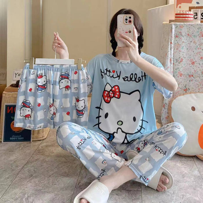 新型外国貿易パジャマ女性半袖半ズボンセット家庭服3セット130グラムは梱包のみをサポートしています|undefined